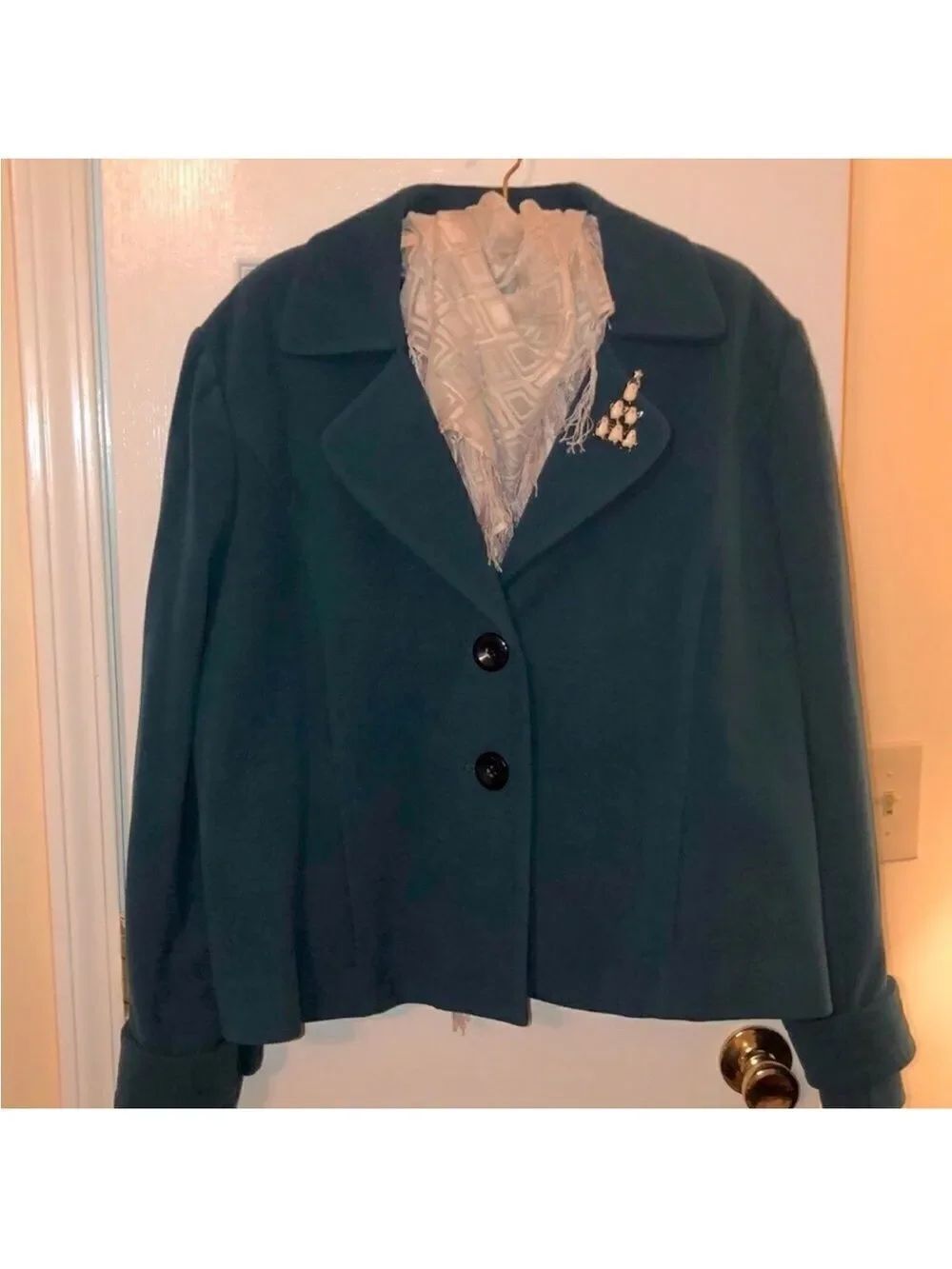 XXL Two Button Front Collared Teal Pea Coat